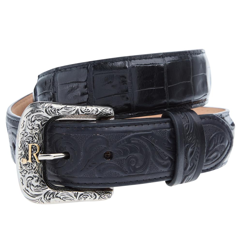 R Watson Boots Men's Glazed Black Caiman Belt