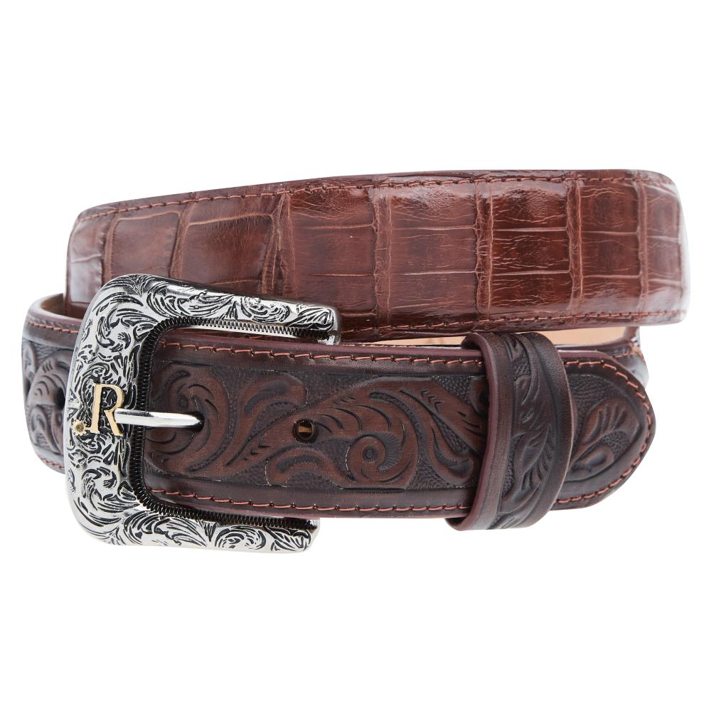 R Watson Boots Men's Glazed Tobacco Caiman Belt