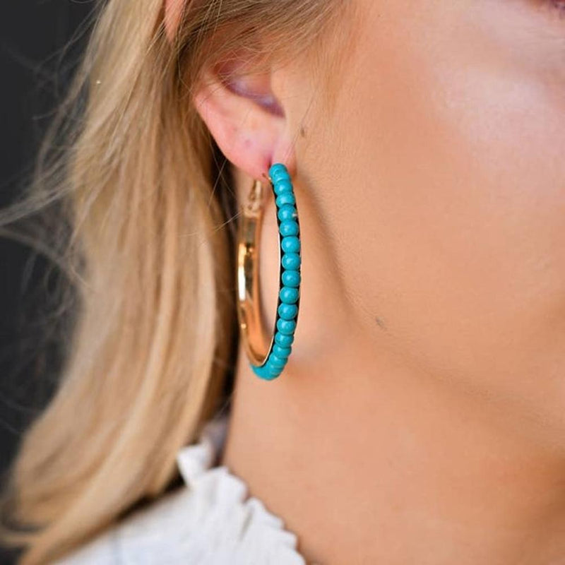 Gold Turquoise Trimmed Hoop Earrings