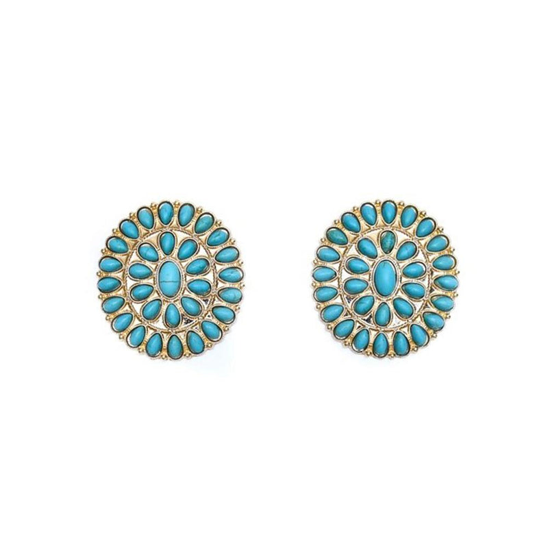 Large Gold Turquoise Cluster Earrings