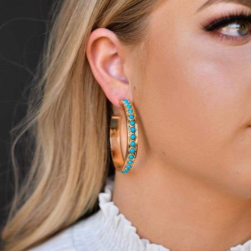 Gold Turquoise Hoop Earrings
