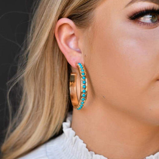 Gold Turquoise Hoop Earrings