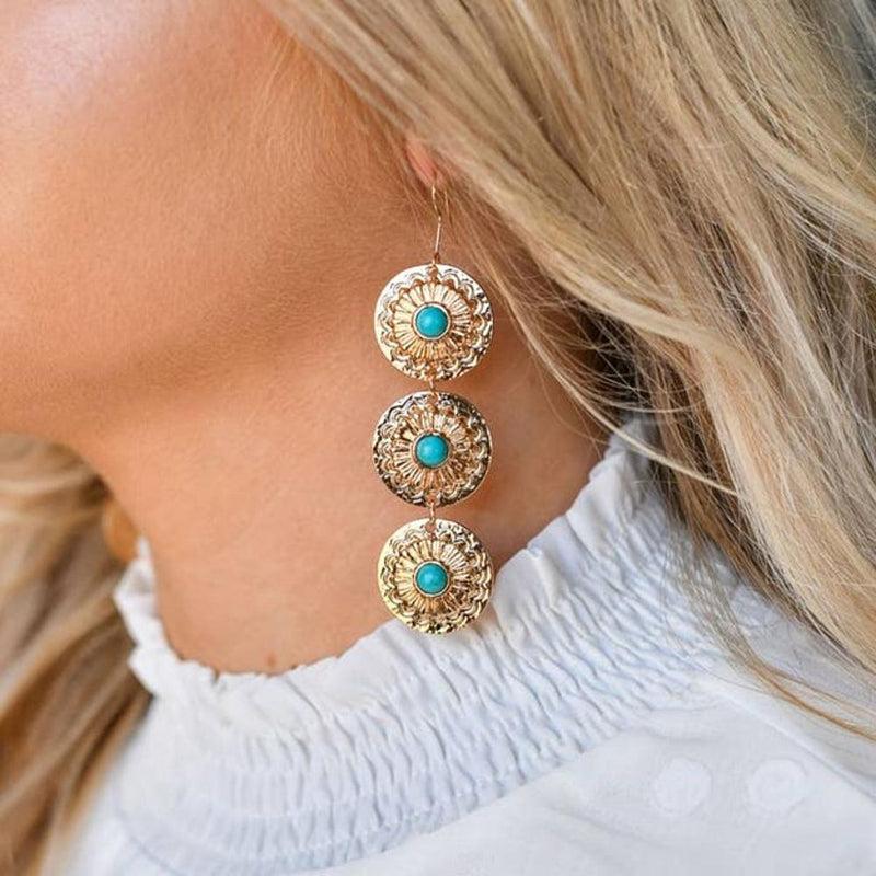 Gold Turquoise Tiered Concho Earrings