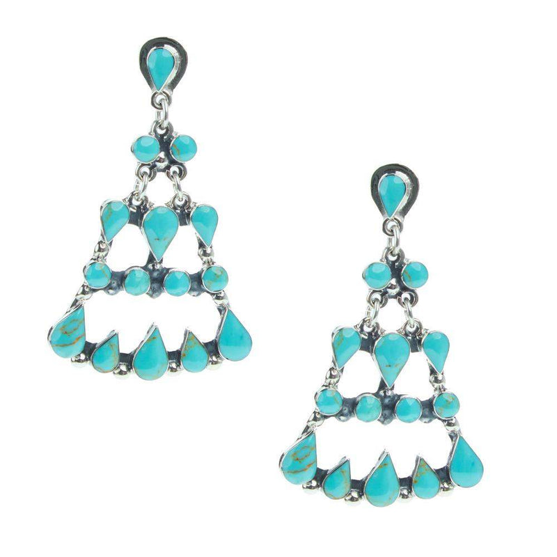 Turquoise Three Row Chandelier Earrings