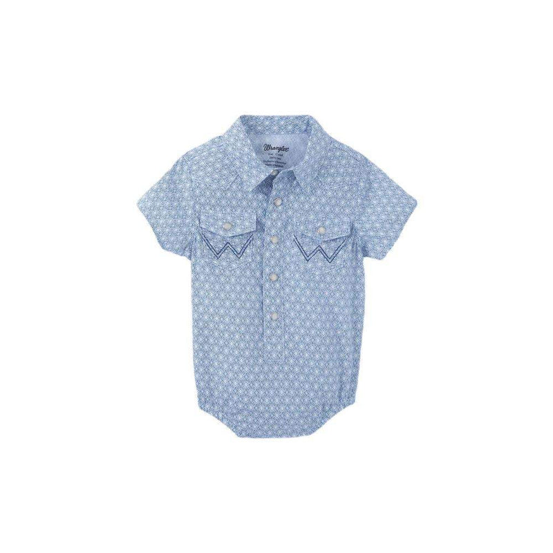 Baby Blue Print Western Snap Onesie