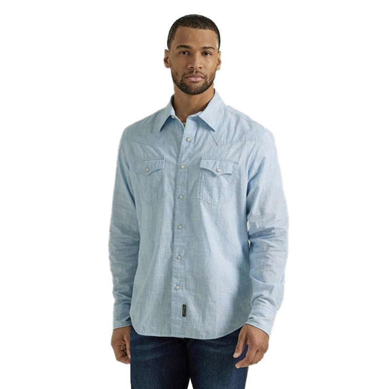 Men's Blue Retro Modern Fit Western Snap Shirt