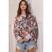 Bucketlist Women's Navy and Lavender Open Back Floral Top