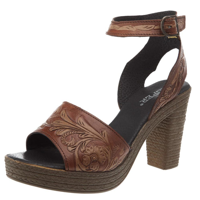 Womens High Tide Tan Tooled Leather Heel
