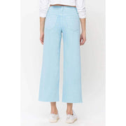 Flying Monkey Women's Pastel High Rise Crop Wide Leg Jeans