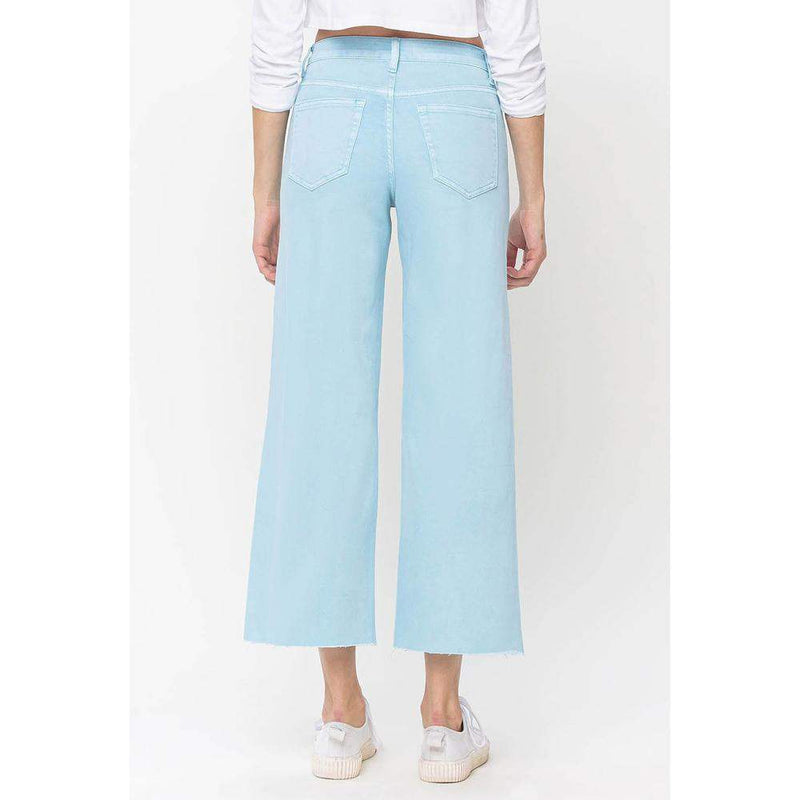 Flying Monkey Women's Pastel High Rise Crop Wide Leg Jeans