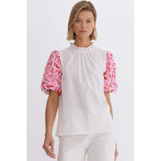 Women's White Contrasting Sleeve Top