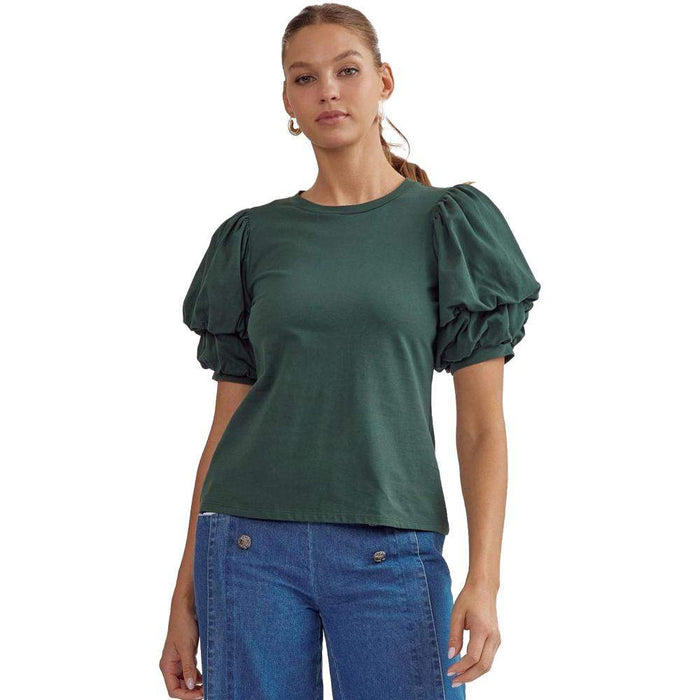 Entro Women's Hunter Green Bubble Sleeve Top