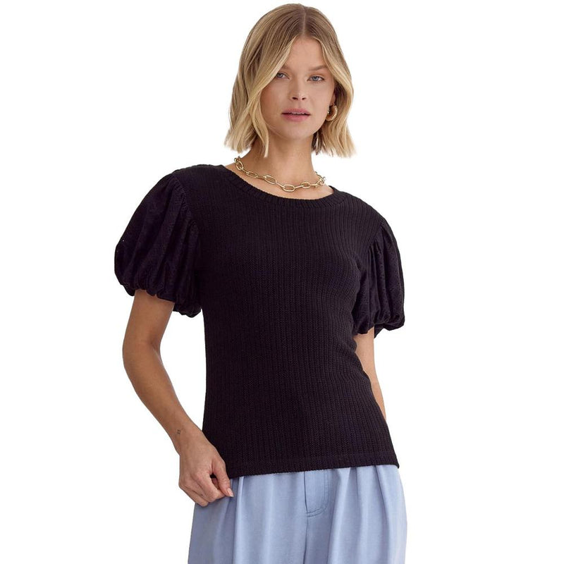 Women's Black Cable Knit Top