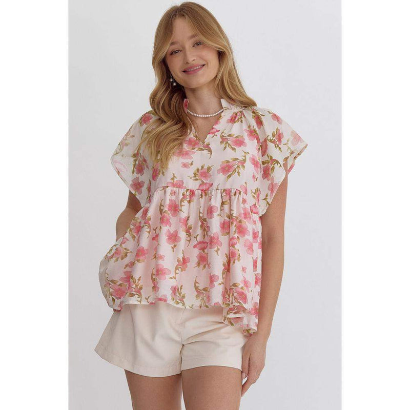 Women's Pink Floral Print Top