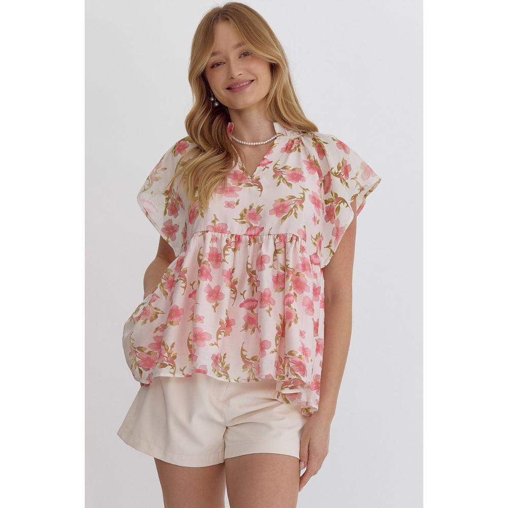 Entro Women's Pink Floral Print Top