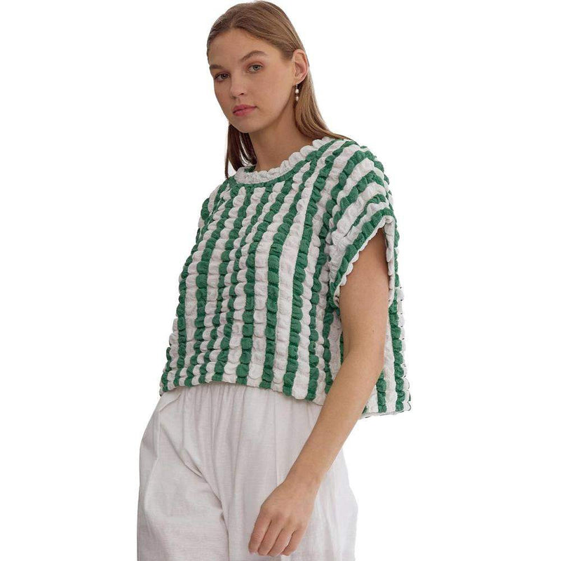 Entro Women's Green Textured Stripe Top