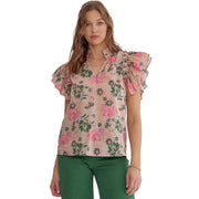 Women's Peach Floral Sleeveless Top