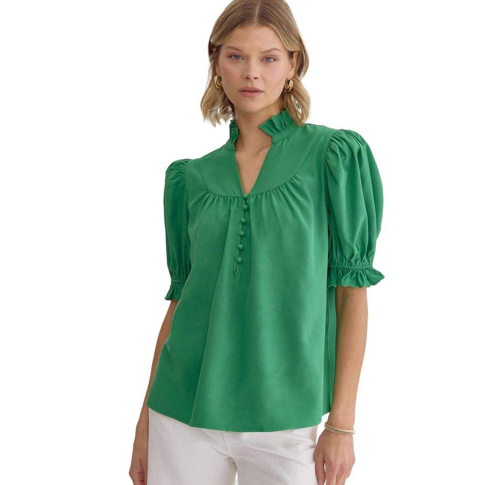 Entro Women's Green Puff Sleeve Top