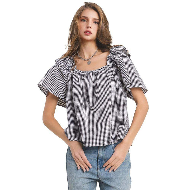 Ces Femme Women's Black Gingham Blouse