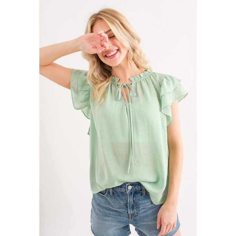 Ces Femme Women's Sage Ruffle Sleeve Top