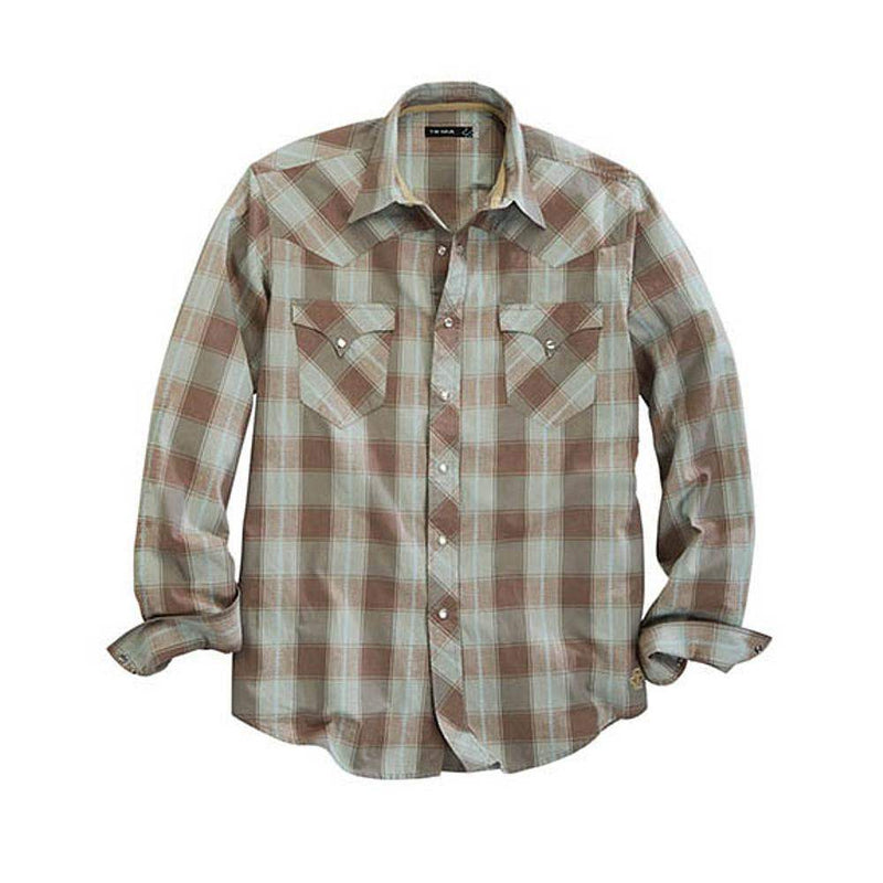 Tin Haul Men's Long Sleeve Brown Plaid Snap Shirt