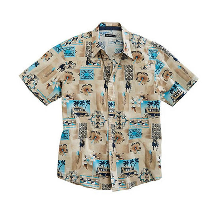 Men's Short Sleeve Tiki Print Snap Shirt