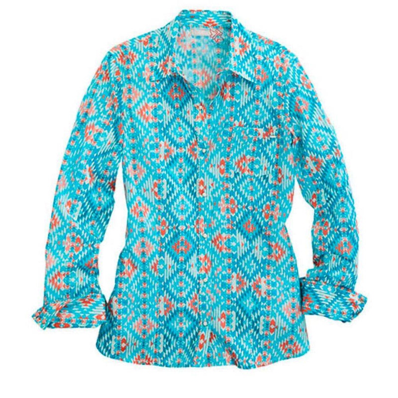 Tin Haul Women's Long Sleeve Turquoise Snap Shirt