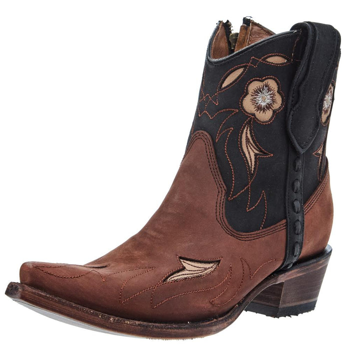 Women`s Camel/Dark Blue Embroidered Zipper Boot