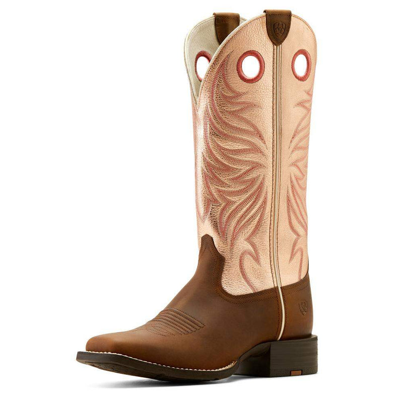 Women`s Distressed Brown Vamp Gold Pink Top Round Up Ryder Boot