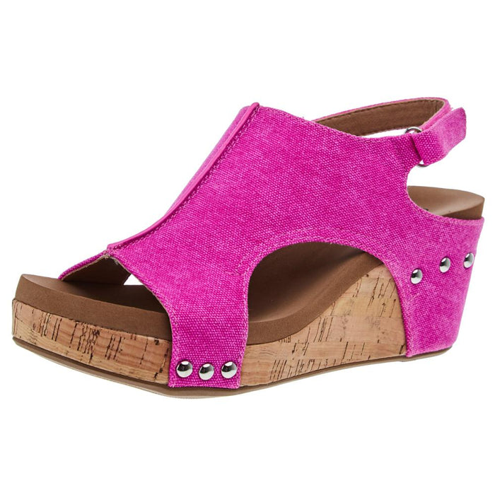 Women`s Corky Carley Bright Pink Canvas Wedge Sandal