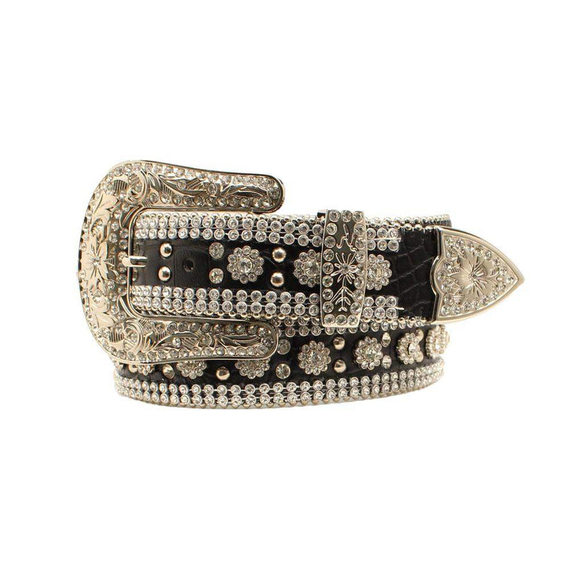 Women's Black Gator Flower Belt