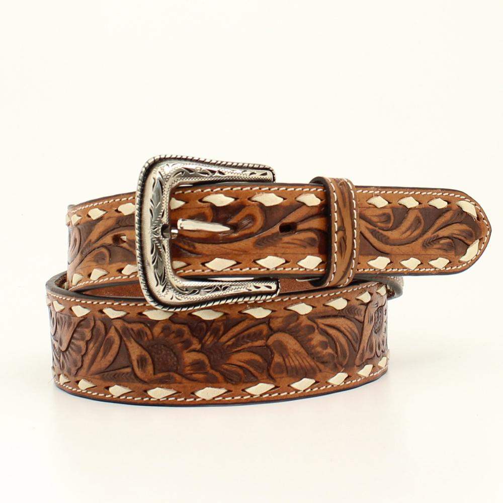 Men's Western Style Genuine Leather Belt - Tooled & Laced With Eagle Design, Oil-Tanned, 1.5 Inches Wide - View #9