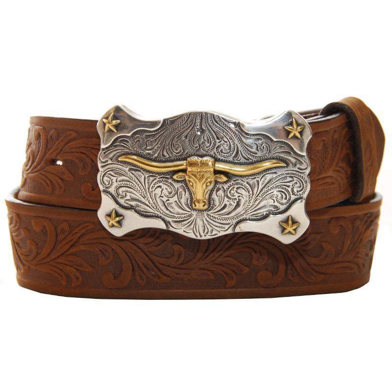 Tony Lama Boy's Brown Tooled Texas Belt — NRS