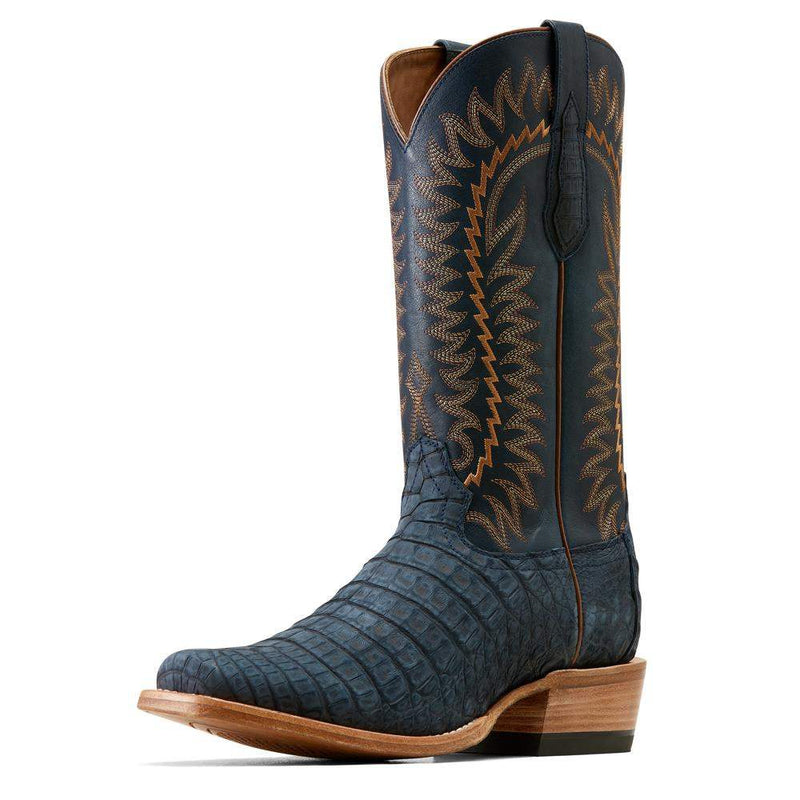 Men`s Navy Sueded Caiman Belly Vamp Futurity Finalist Cowboy Boot