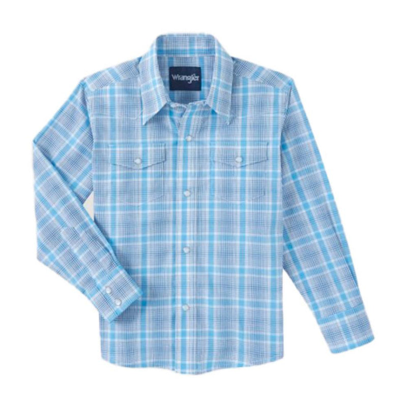 Boy's Wrinkle Resist Blue Plaid Snap Shirt