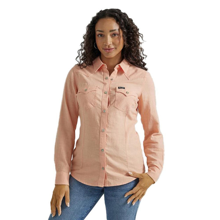 Women's Retro Solid Peach Snap Shirt