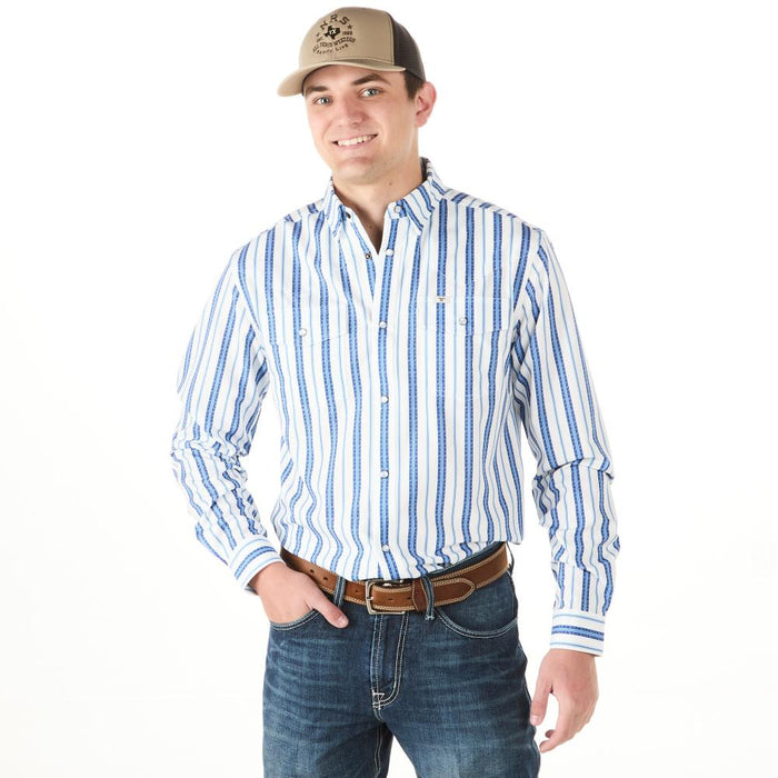 Men's Blue and White Stripe Vented Snap Shirt