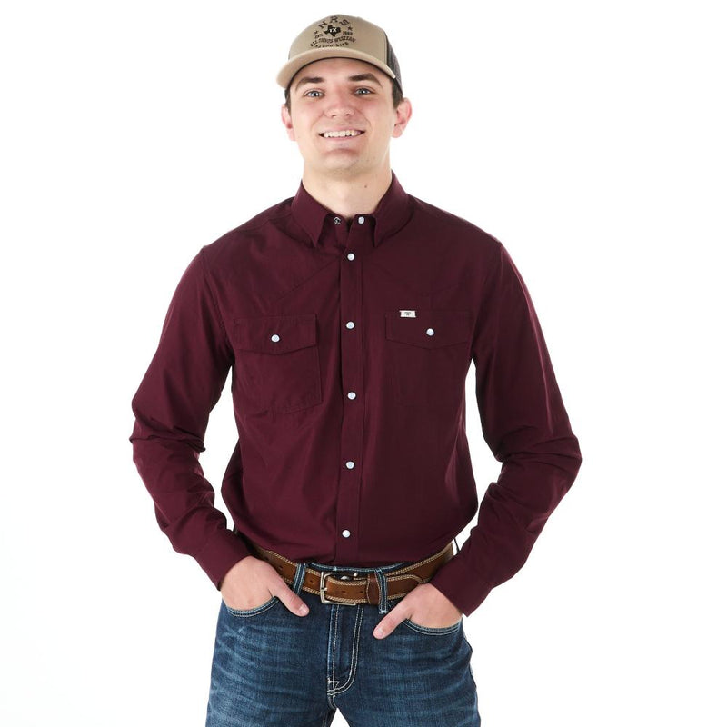 Men's Maroon Vented Pearl Snap Shirt