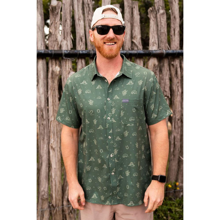 Mens Out West Olive Green Performance Shirt