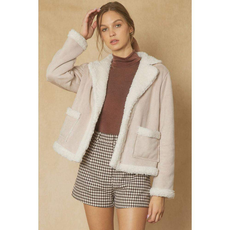 Entro Womens Almond Sherpa Linded Jacket