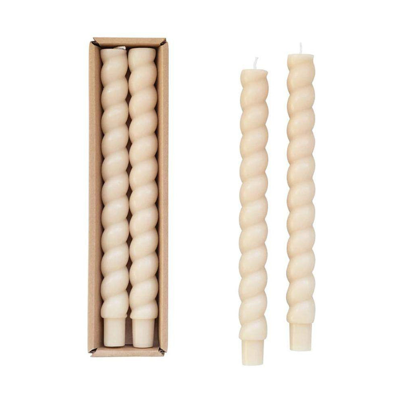 Creative Co-Op Unscented Twisted Cream Taper Candle Set