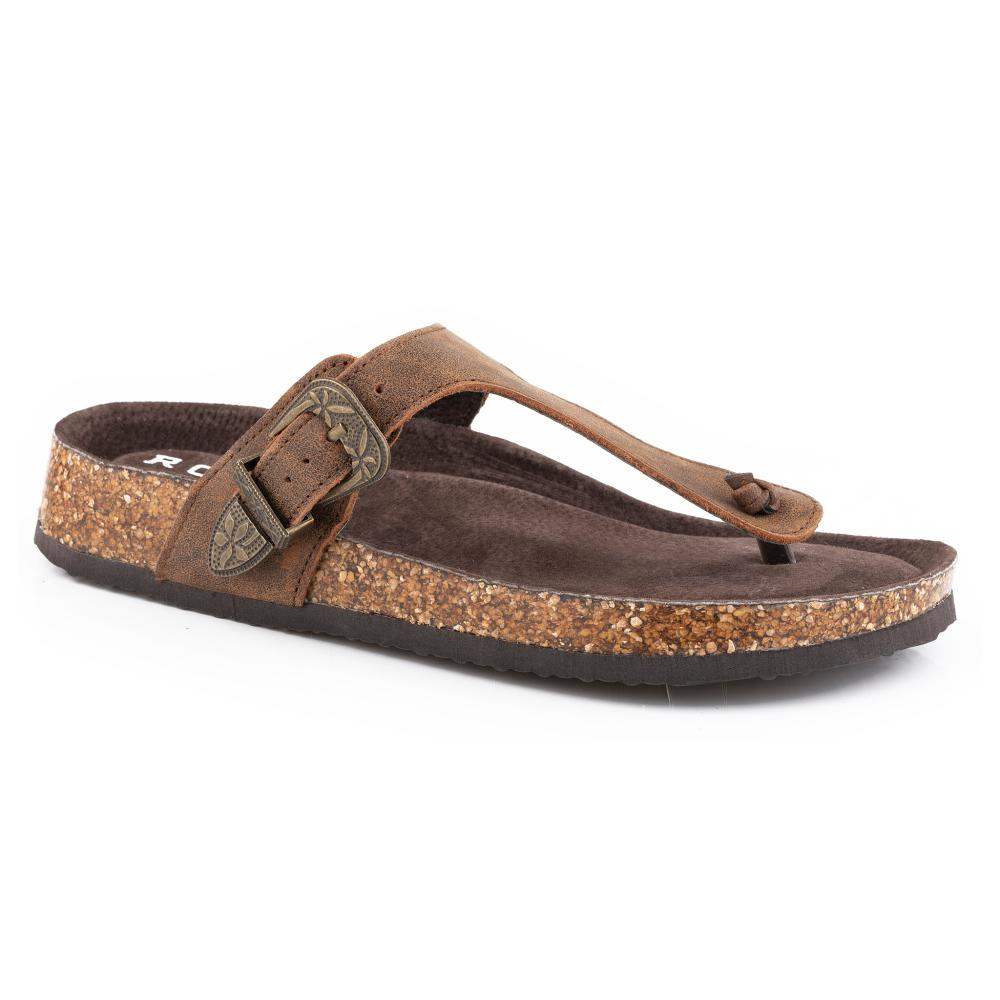 Roper Footwear Women's Helena Brown Oiled Leather T-Strap Sandal