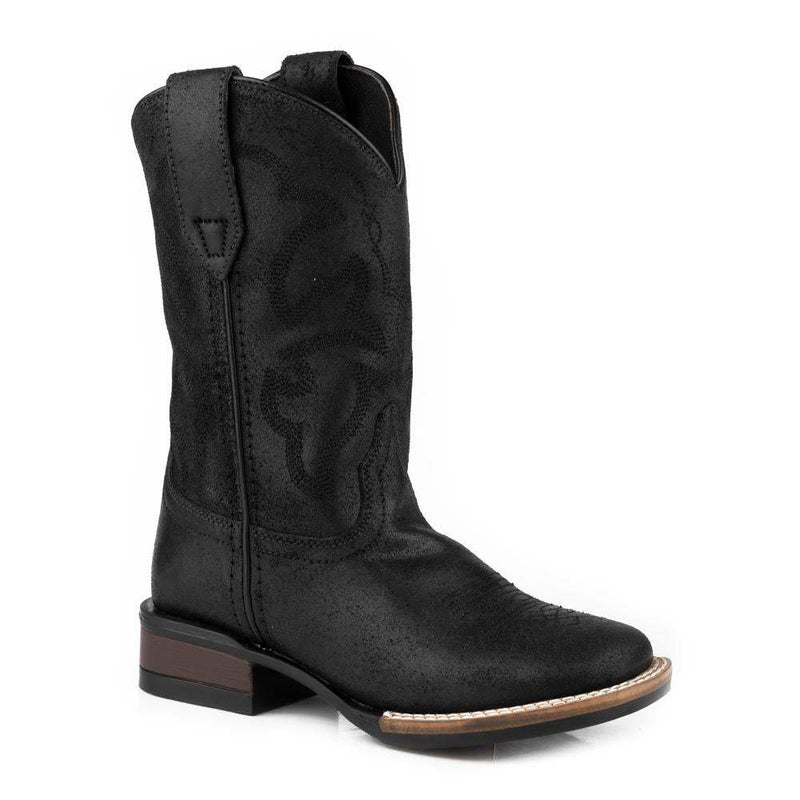 Roper Footwear Youth Monterey Black Oiled Suede Vamp and Shaft Western Boot