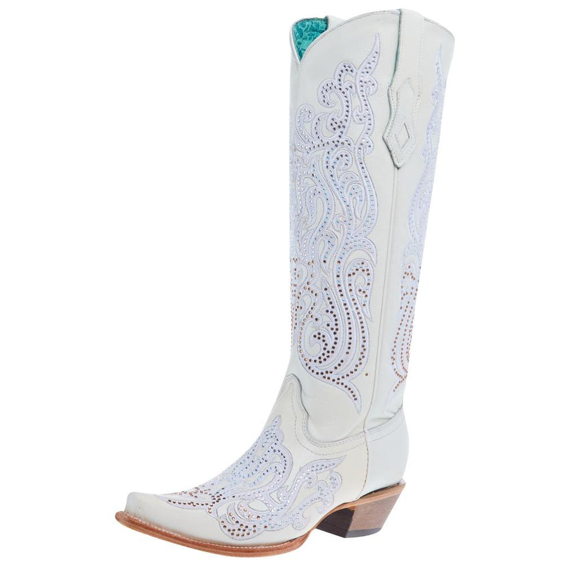 Women`s White Overlay Vamp 16In Crystal White Top Boot