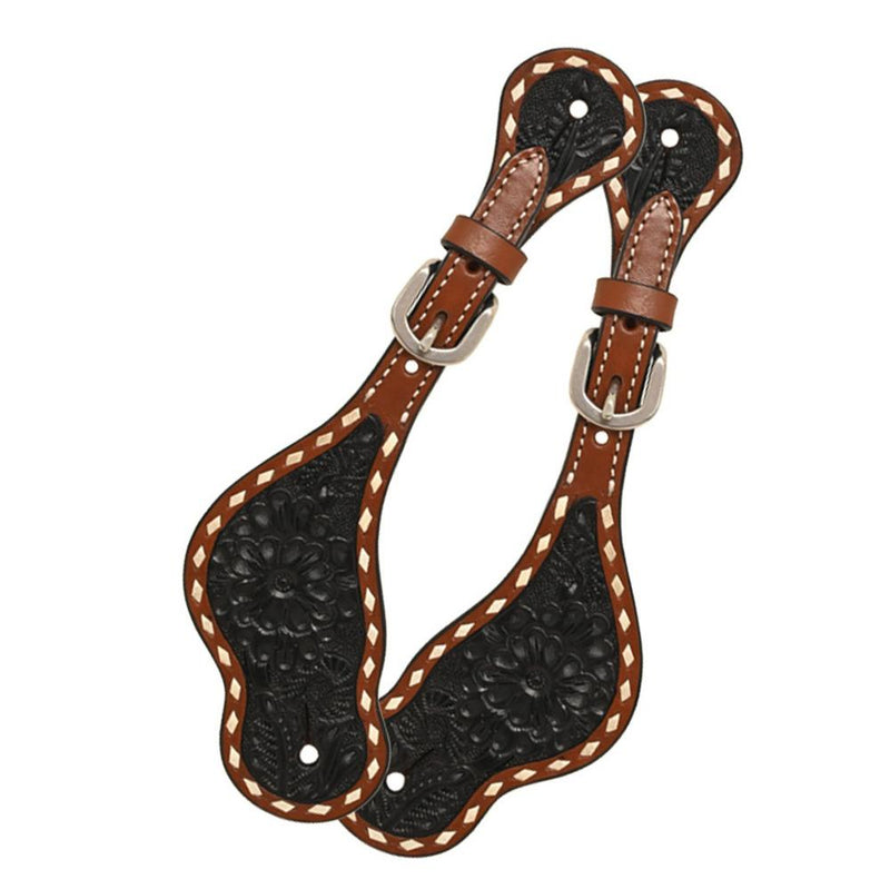 Black Floral Buckstitch Ladies Spur Straps