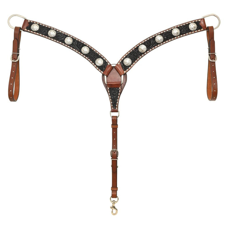 Black Floral Buckstitch Breast Collar w/Buffalo Nickel Conchos