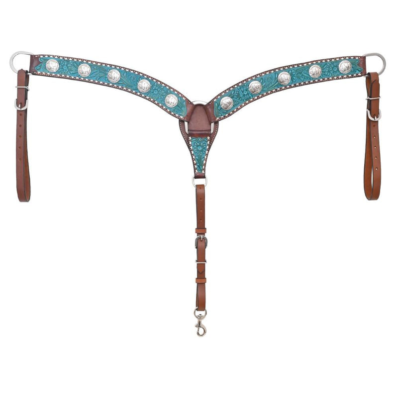 Turquoise Floral Buckstitch Breast Coll w/Buffalo Nickel Conchos