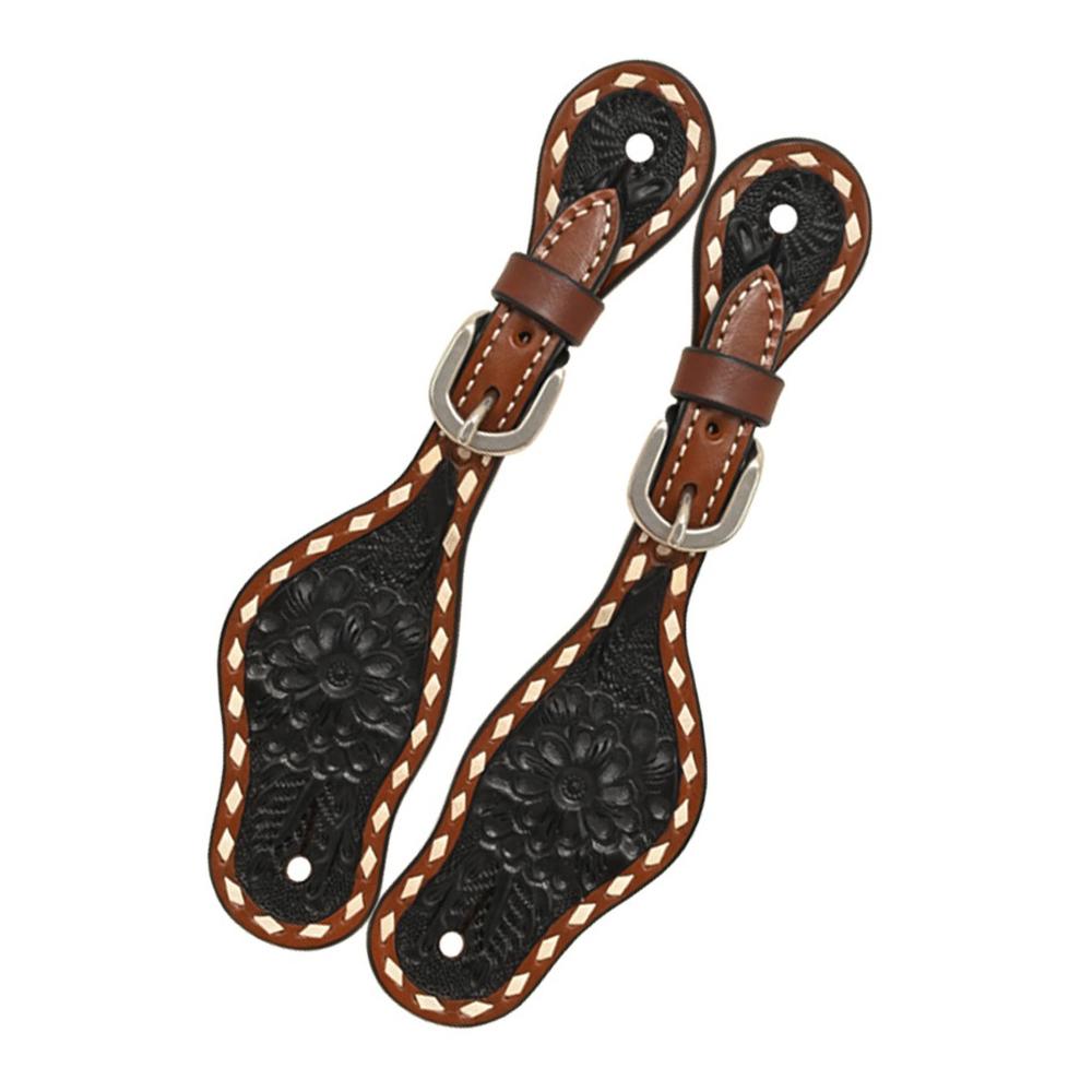 Rafter T Ranch Co. Ladies Spur Straps with Chocolate Gator Overlay and Studs