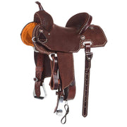 Burns Saddlery 14in 20HDX Chocolate Roughout whit Buckstitch Barrel Saddle