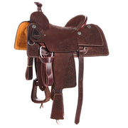 14.5in Floral Tooled Chocolate Team Roping Saddle